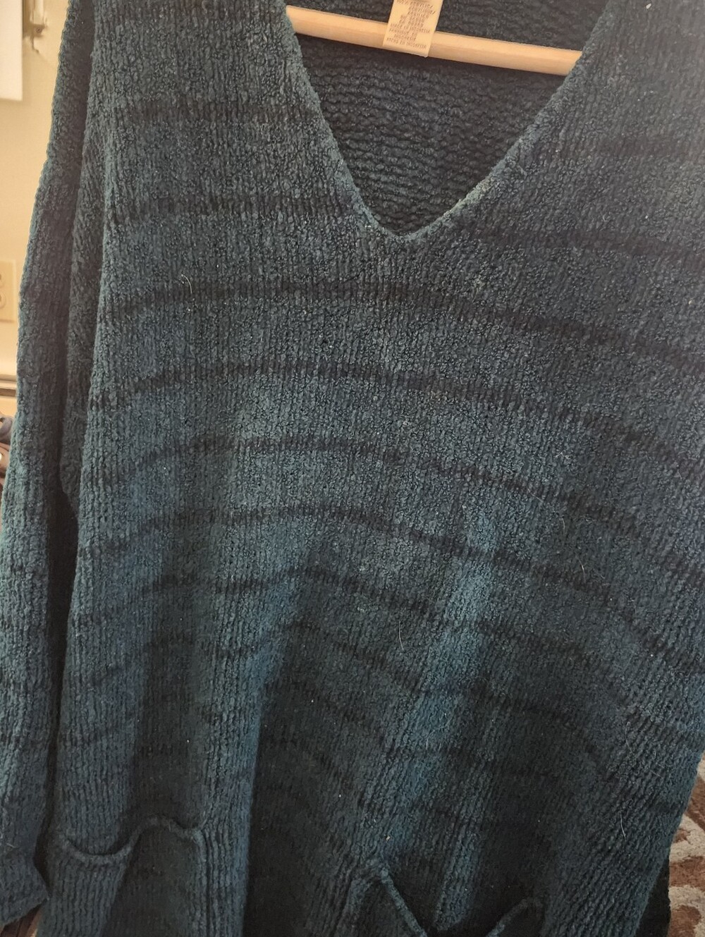 Jones New York Teal and Black V-Neck Sweater